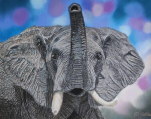Portrait au pastel sec d'un éléphant