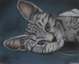 Portrait au pastel d'un petit chaton gris tigré