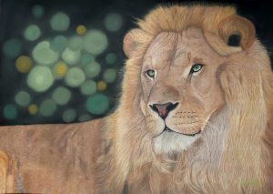 Portrait d'un lion au pastel sec