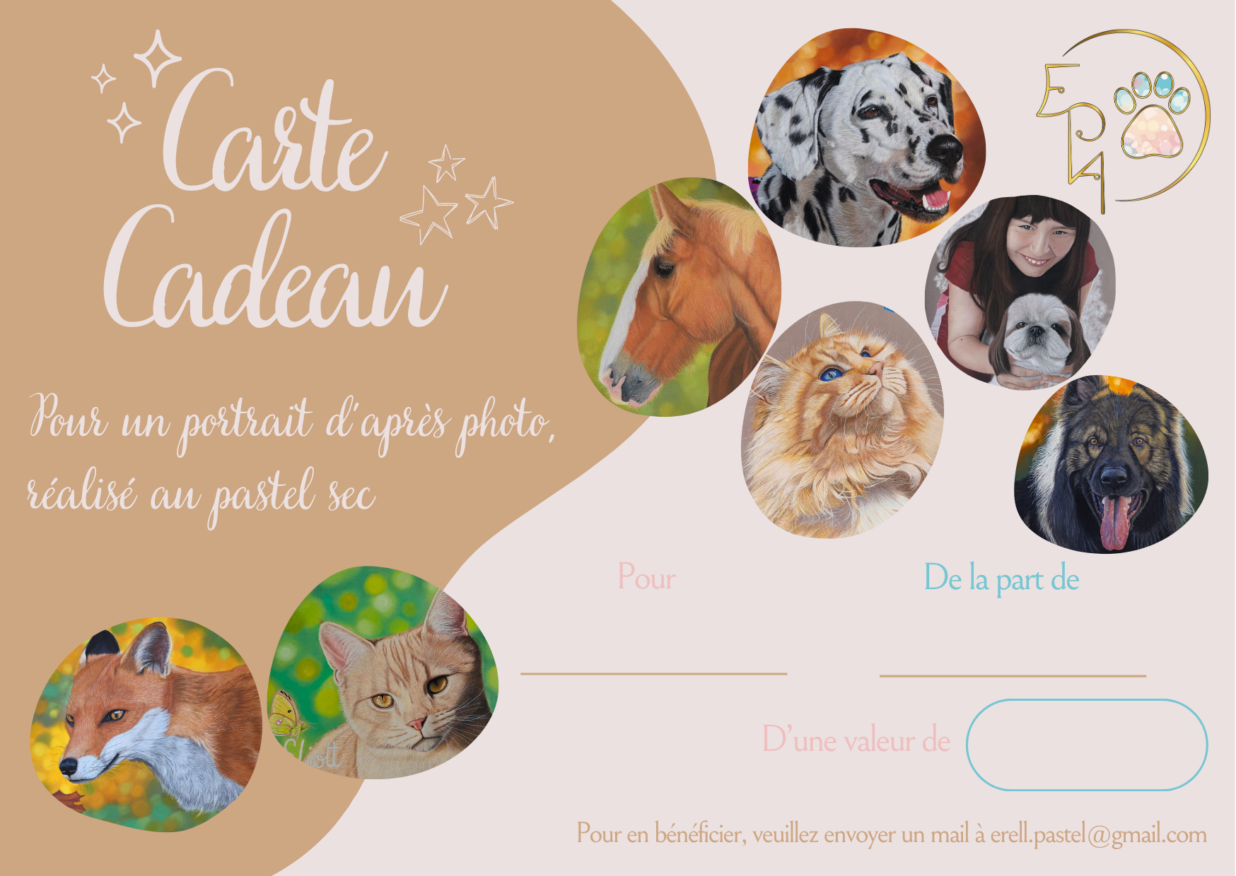 Carte cadeau pour participer à l'achat d'un portrait sur commande