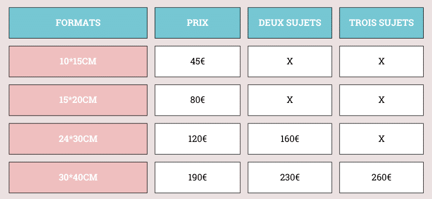 Grille tarifaire 2026 pour les tableaux "presque monochromes"